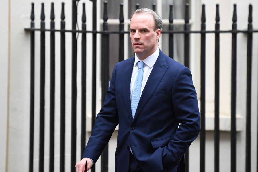 Britain's Foreign Secretary Dominic Raab leaves Downing street in central London on April 6, 2020. (DANIEL LEAL-OLIVAS/AFP via Getty Images)