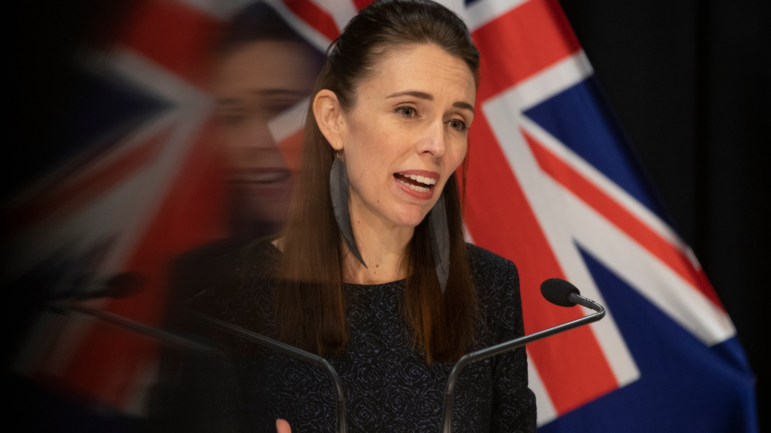 Prime Minister Jacinda Ardern delivers a briefing on New Zealand’s COVID-19 response at Parliament in Wellington on April 15, 2020. (Mark Mitchell / Getty Images)