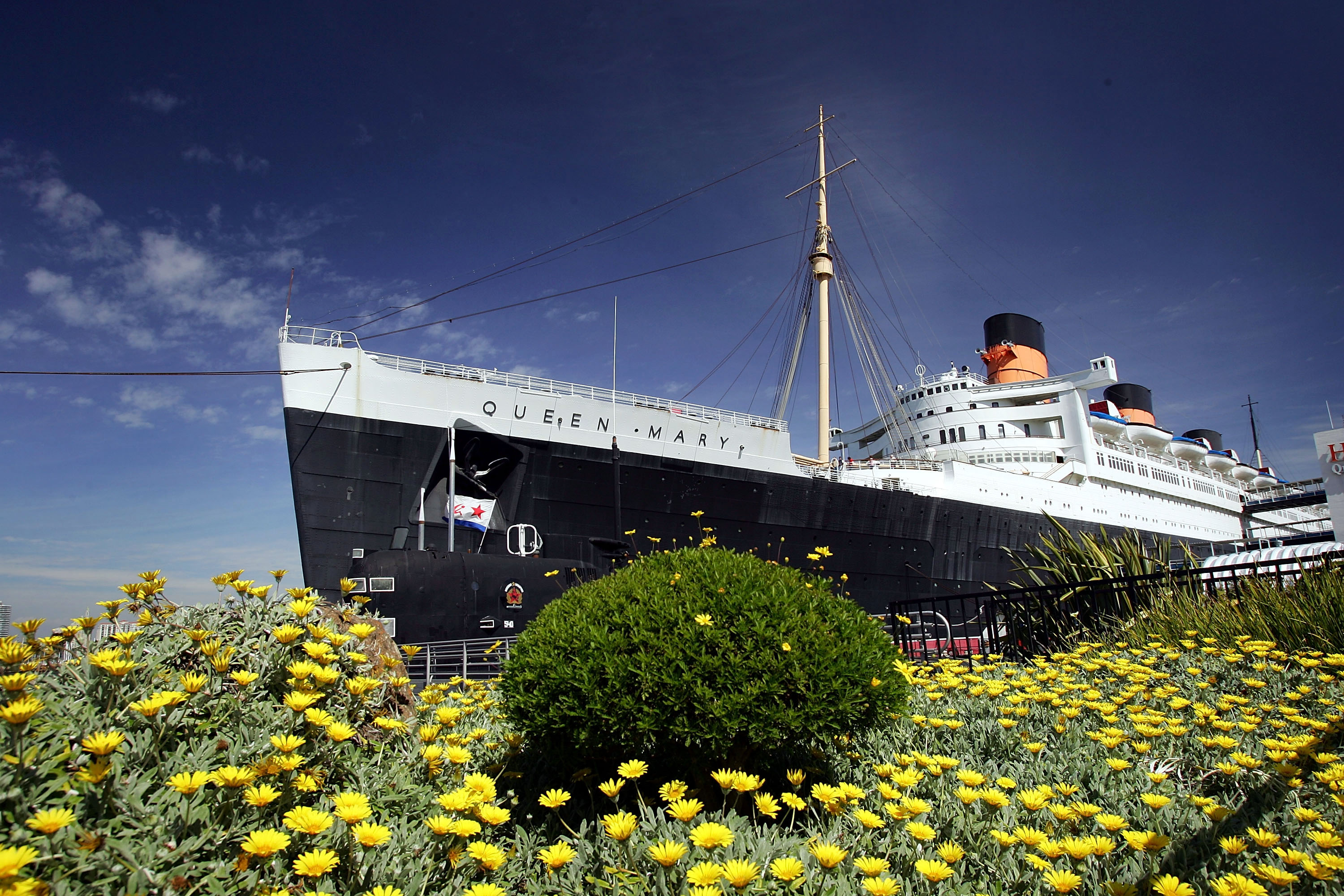 The Queen Mary, a historic ocean liner that was docked and turned into a tourist attraction 37 years ago, is seen where it still serves as a hotel and exhibit on March 21, 2005, in Long Beach, California. (David McNew/Getty Images)