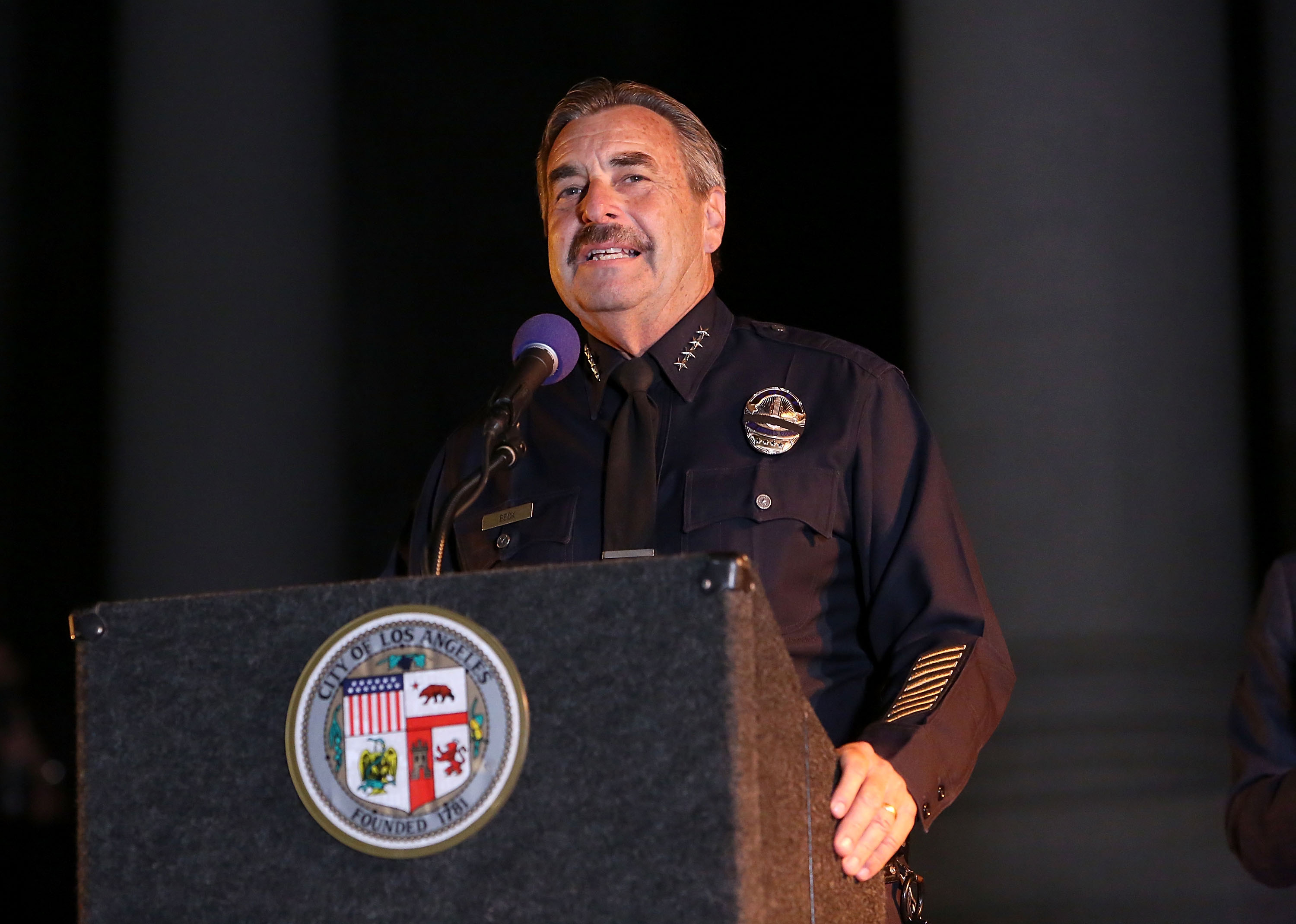 Los Angeles Police Department Chief Charlie Beck attends a ceremony honoring Adam West at Los Angeles City Hall on June 15, 2017. (Credit: Jesse Grant / Getty Images)