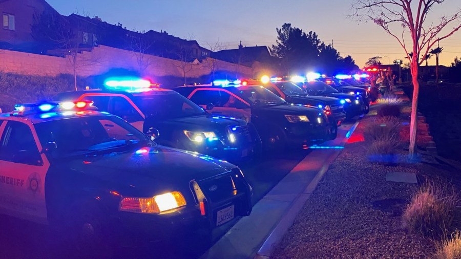 Los Angeles County Sheriff's Deputies salute healthcare workers at the Antelope Valley Hospital in Lancaster on March 30, 2020. (LASD)