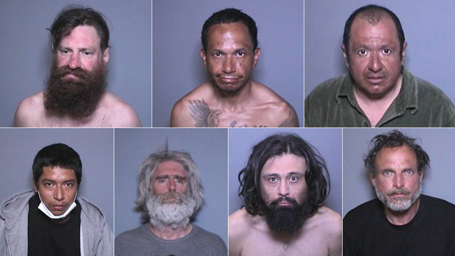 The seven offenders in in question are shown in photos released by the Orange County District Attorney's Office. From top left: Kyle Albert Winton, Jose Adrian Oregel, Mario Ernesto Sandoval, Luis Joel Ramirez, James Franklin Bowling, Rudy William Grajeda Magdaleno, Calvin Curtis Coleman.