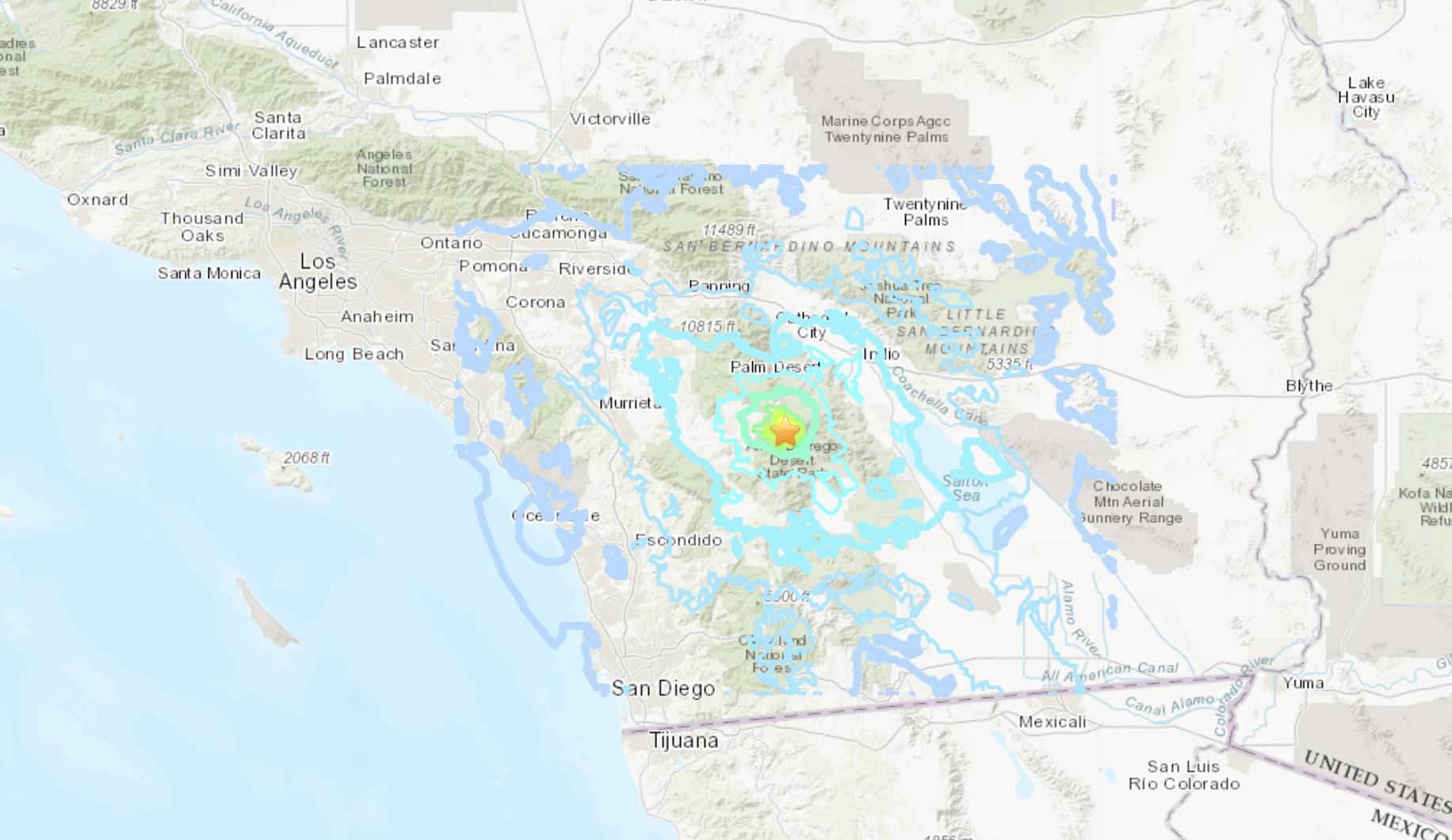 The location of a magnitude 4.9 earthquake that struck near Anza on April 3, 2020. (USGS)