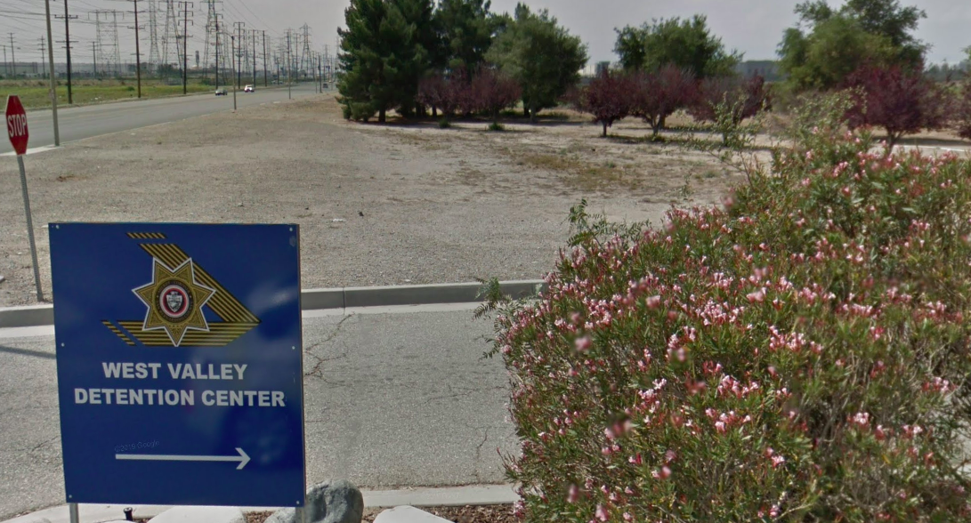 A Google Maps image shows a sign for the West Valley Detention Center in Rancho Cucamonga.