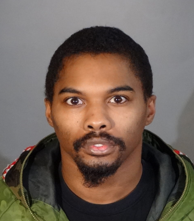 Brandon Hinton, 26, is seen in an undated booking photo provided by the Los Angeles Police Department.