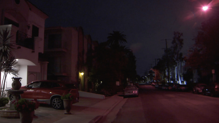 The 11000 block of Aqua Vista Street in Studio City is seen after Los Angeles police responded to a deadly shooting at a residential building on April 17, 2020. (KTLA)