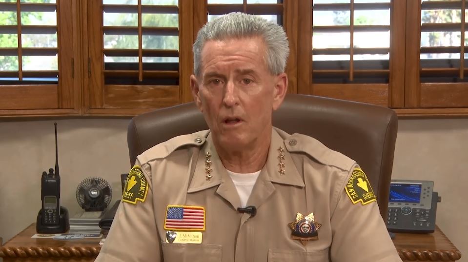 San Bernardino County Sheriff John McMahon gives a statement on April 16, 2020. (SBSD)