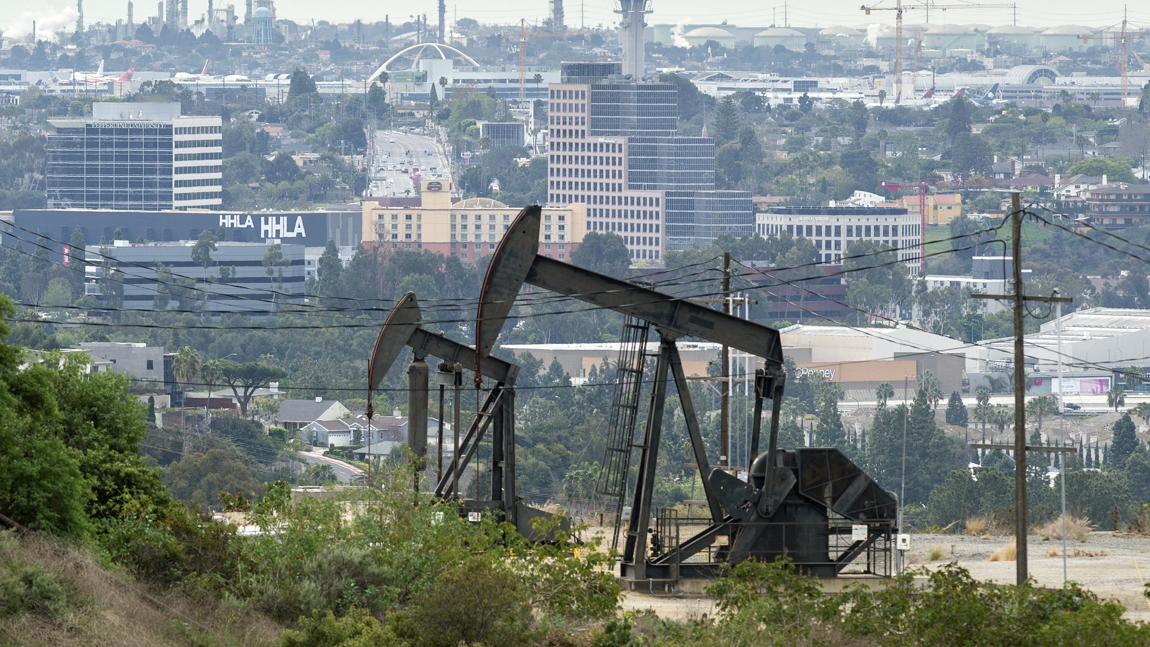 The Inglewood Oil Field is seen on March 9, 2020, in Los Angeles. (Lionel Hahn/Abaca/Sipa USA via AP Images/CNN)