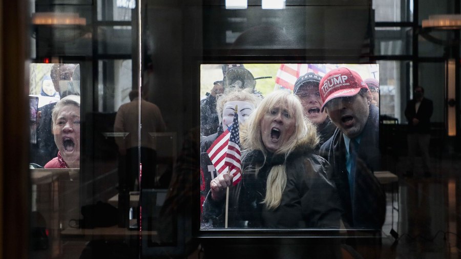 Protesters outside the Statehouse Atrium during the State of Ohio's Coronavirus response update on April 13 at the statehouse in Columbus. (Joshua A. Bickel/USA TODAY NETWORK via Reuters/CNN Wire)