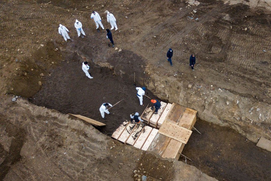 Drone pictures show bodies being buried on New York's Hart Island where the department of corrections is dealing with more burials overall, amid the coronavirus disease (C