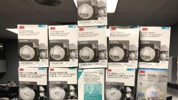 hundreds of N95 respirators were found during an arrest on April 7, 2020. (Baldwin Park Police Department)