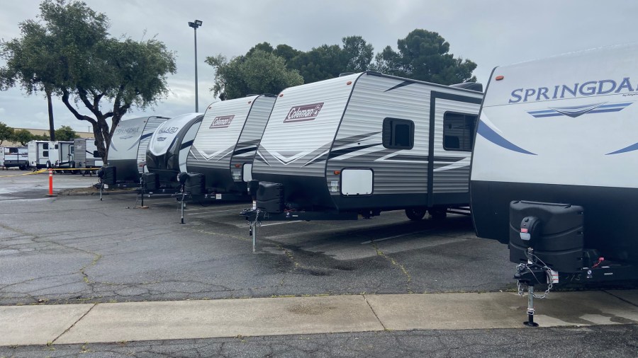 The City of Riverside provided this photo on April 8, 2020, of 15 trailers from the State of California to provide safe isolation housing for individuals experiencing homelessness who have the symptoms of COVID-19.