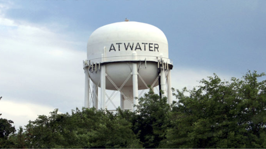 Atwater water tower is seen in an undated photo. (City of Atwater/ Facebook)