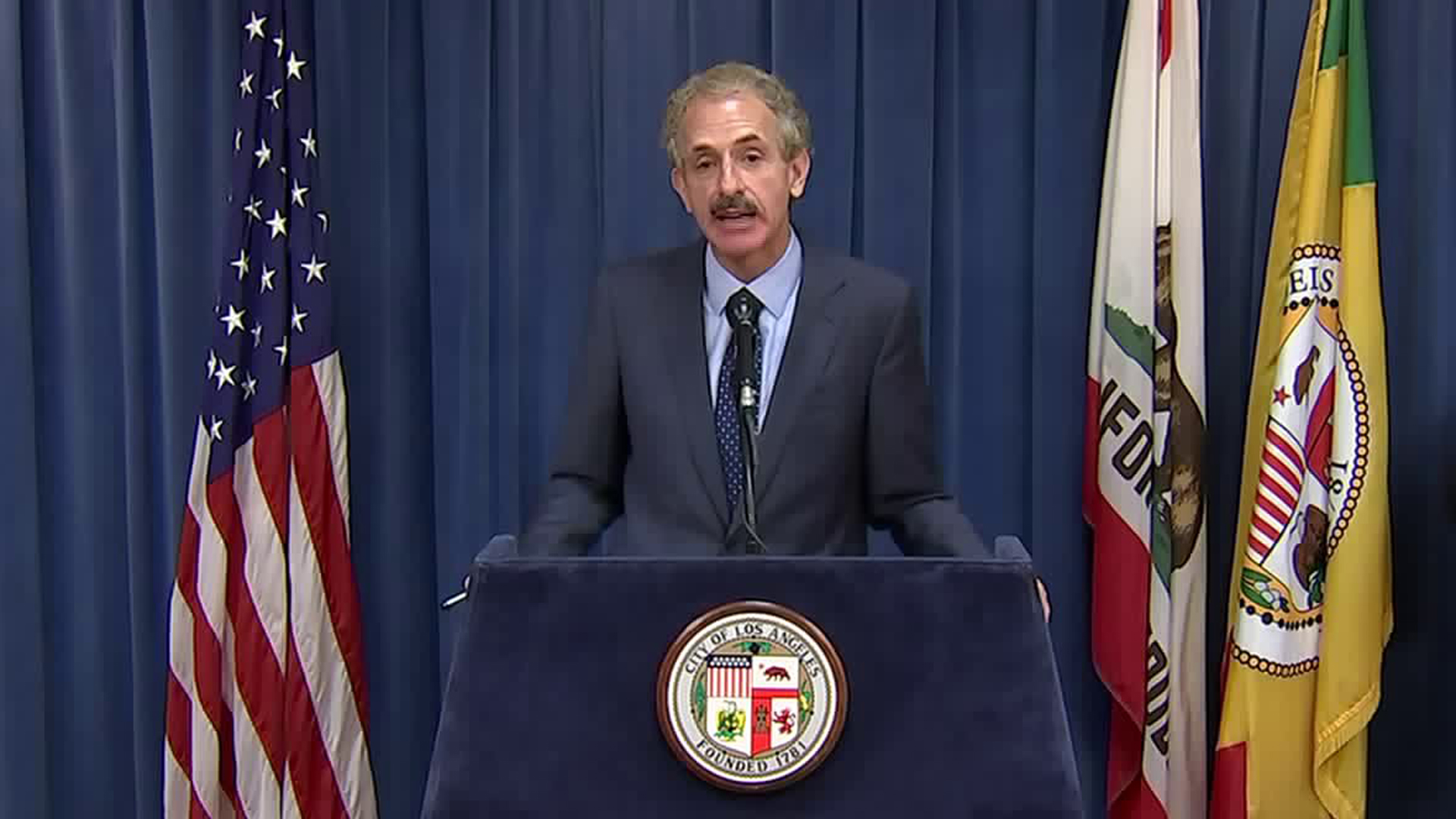 Los Angeles City Attorney Mike Feuer gives a coronavirus briefing on May 15, 2020.