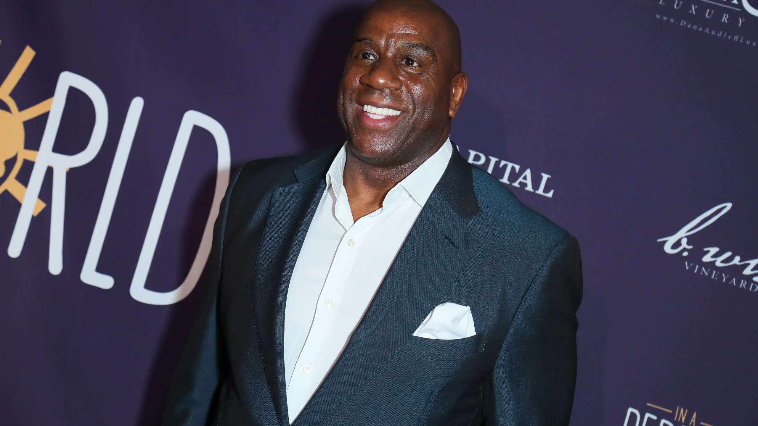 Earvin Magic Johnson arrives at The Jeremy Hotel in West Hollywood for an event on March 3, 2019. (Leon Bennett/Getty Images)