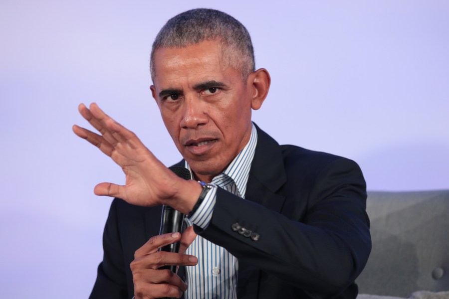 Former U.S. President Barack Obama speaks to guests at the Obama Foundation Summit on the campus of the Illinois Institute of Technology on Oct. 29, 2019 in Chicago. (Scott Olson/Getty Images)