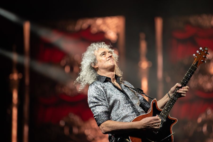 In this photo taken on January 18, 2020, Queen guitarist Brian May performs during the Queen + Adam Lambert concert in Seoul. (YELIM LEE/AFP via Getty Images)