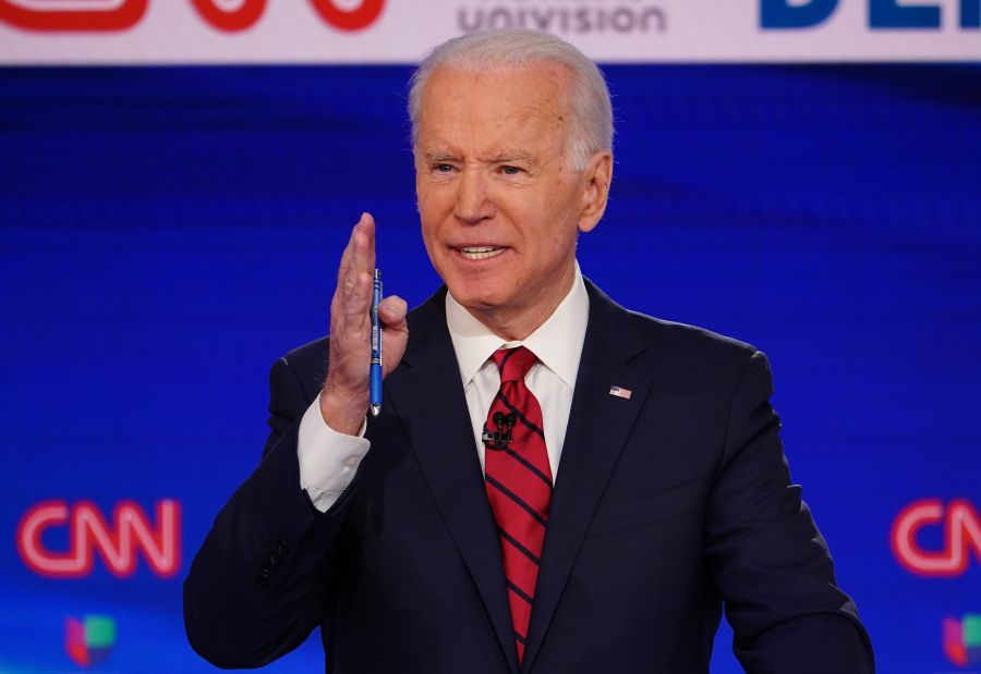 Democratic presidential hopeful former US vice president Joe Biden participates in the 11th Democratic Party 2020 presidential debate in a CNN Washington Bureau studio in Washington, DC on March 15, 2020. (MANDEL NGAN/AFP via Getty Images)