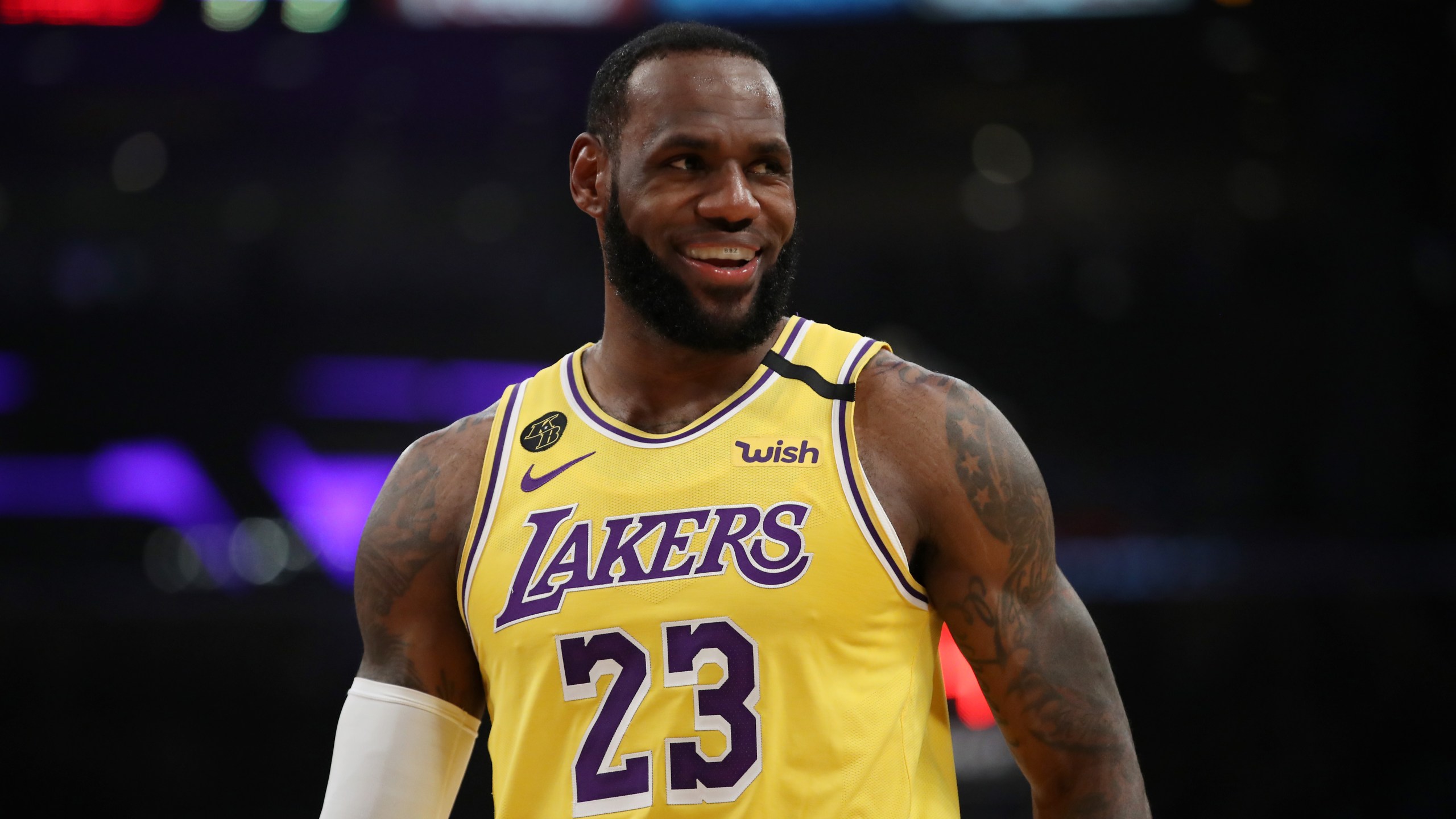 LeBron James of the Los Angeles Lakers stands on the court in a game against the Philadelphia 76ers during the first half at Staples Center on March 3, 2020, in Los Angeles. (Katelyn Mulcahy/Getty Images)