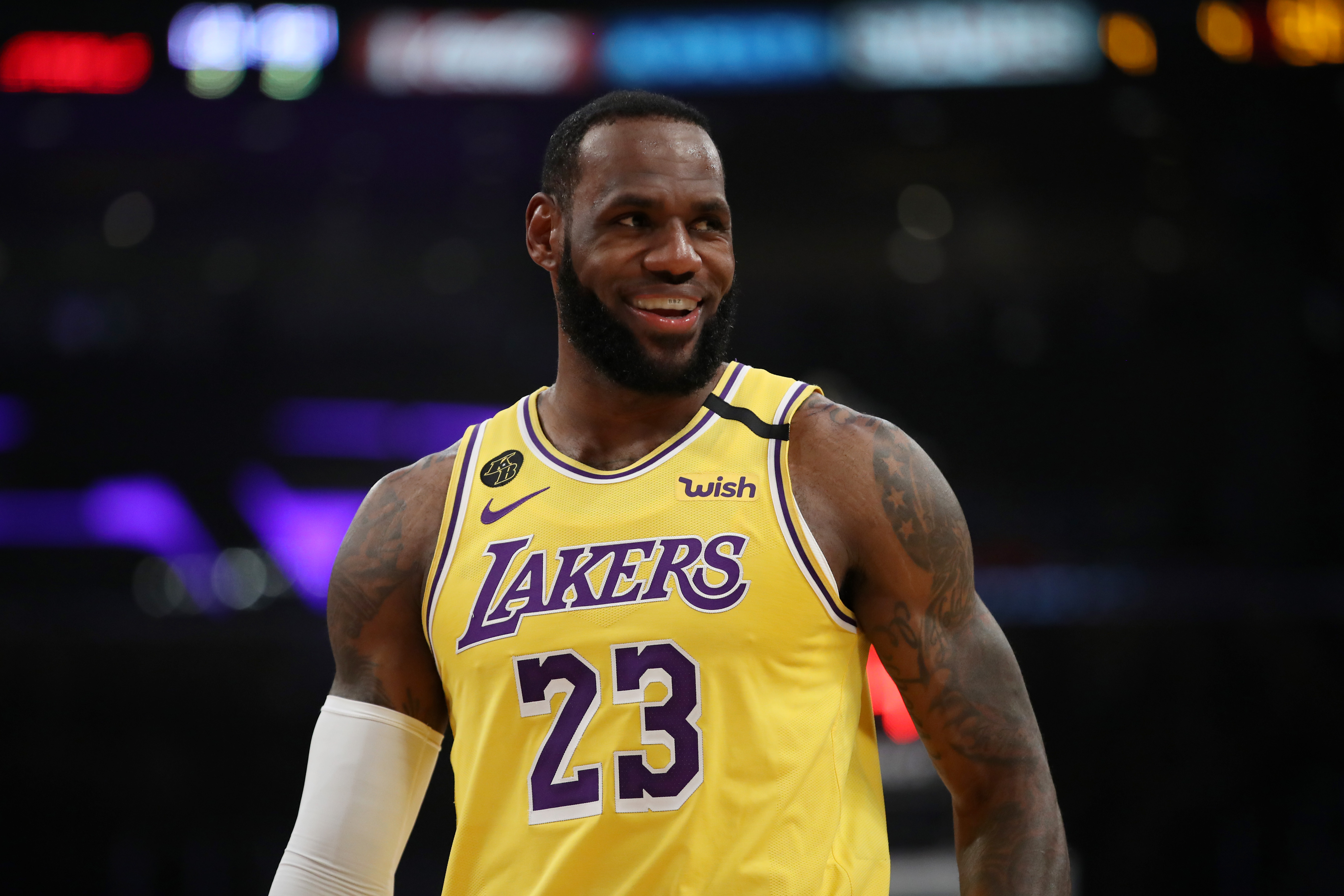 LeBron James of the Los Angeles Lakers stands on the court in a game against the Philadelphia 76ers during the first half at Staples Center on March 3, 2020, in Los Angeles. (Katelyn Mulcahy/Getty Images)