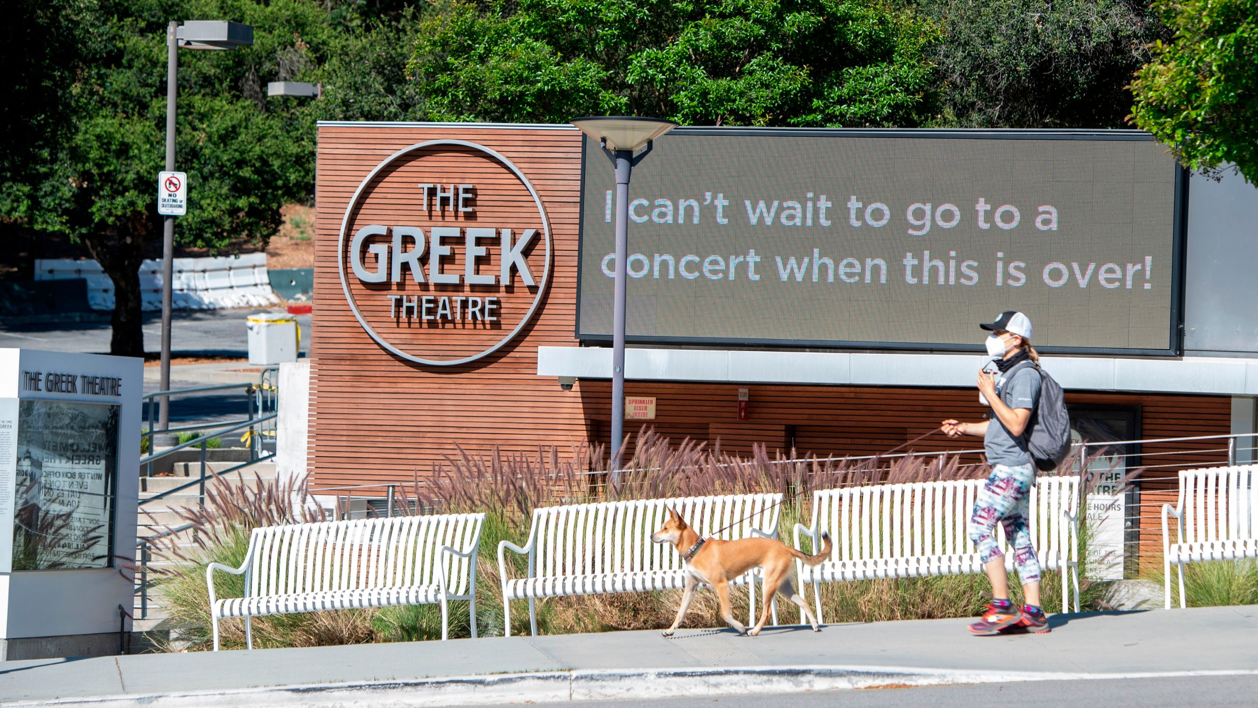 View of the Greek Theater closed, amid the coronavirus pandemic on May 14, 2020, in Hollywood, California. (VALERIE MACON/AFP via Getty Images)