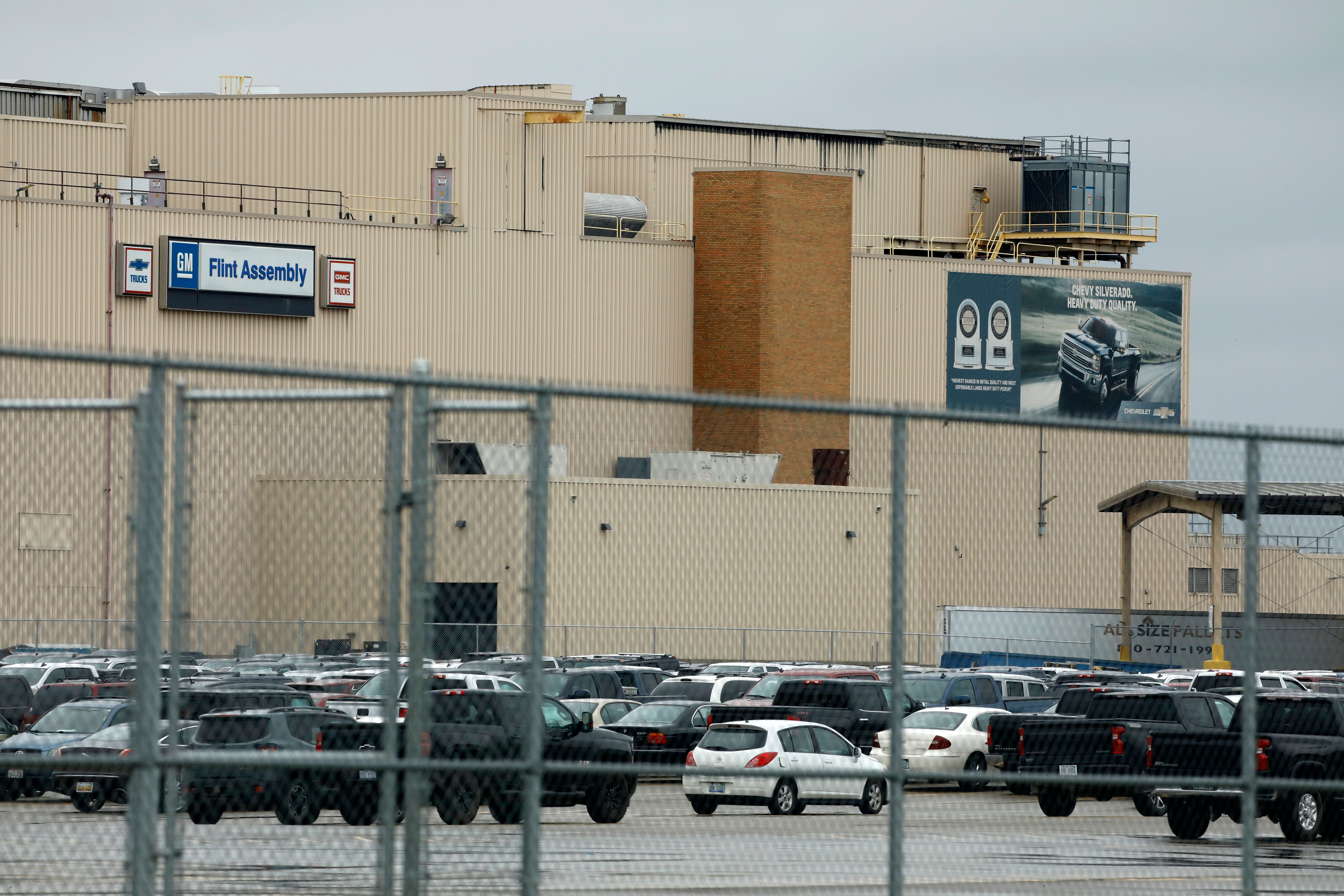 The General Motors Flint Assembly plant is viewed on May 18, 2020 in Flint, Mich. (JEFF KOWALSKY/AFP via Getty Images)