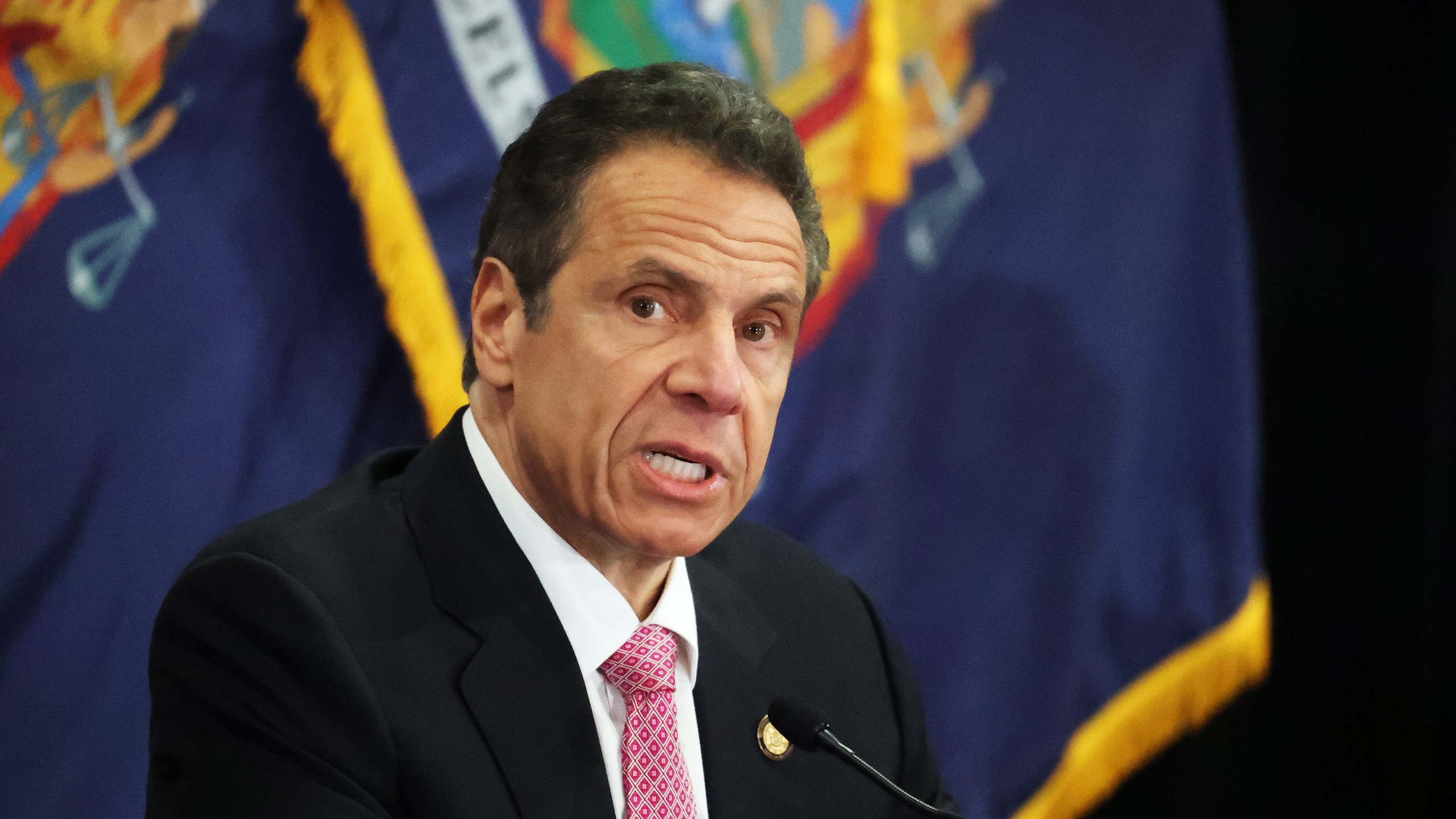 New York Gov. Andrew Cuomo speaks during a coronavirus briefing at Northwell Feinstein Institute For Medical Research on May 6, 2020 in Manhasset, New York. (Al Bello/Getty Images)