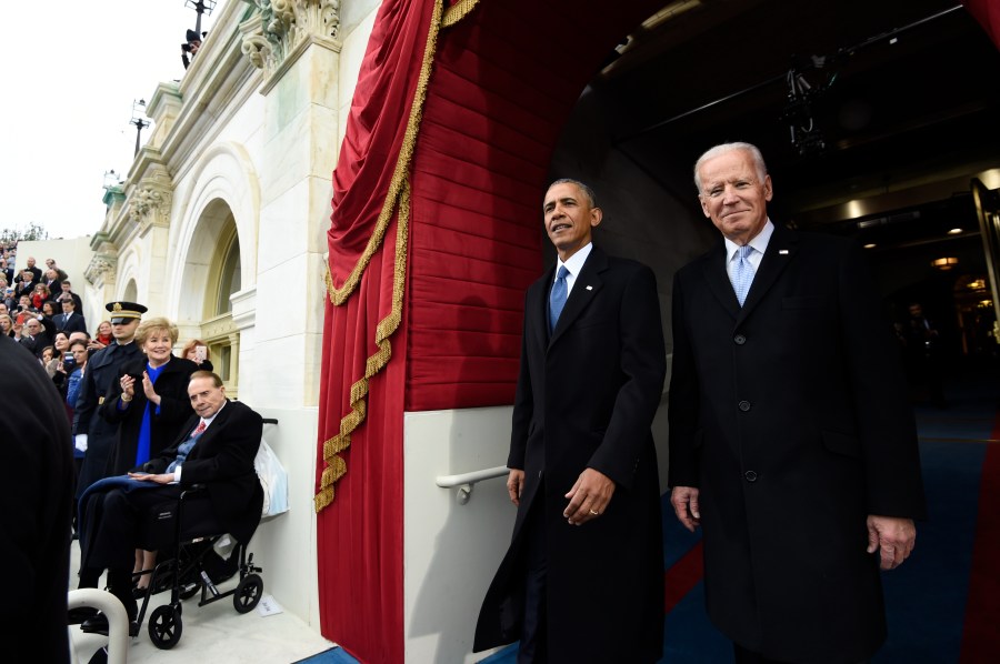 President Barack Obama and Vice President Joe Biden arrive for the Presidential Inauguration of Donald Trump at the US Capitol on January 20, 2017, in Washington, D.C. (Saul Loeb - Pool/Getty Images)