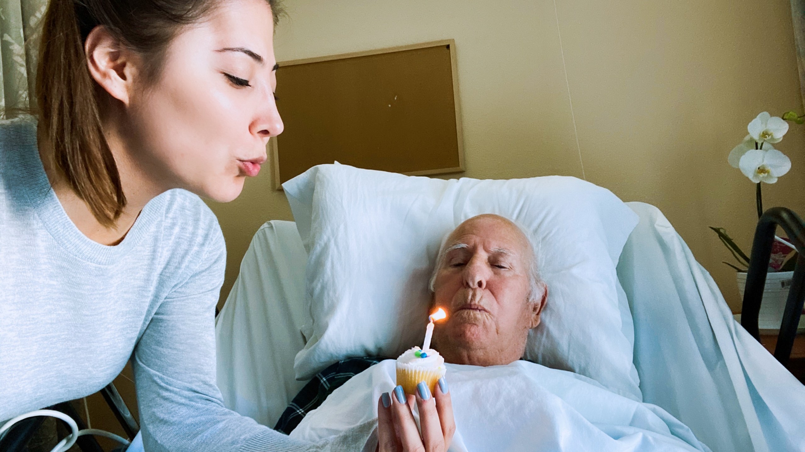 Vana Ebrahimi and her grandpa celebrated their birthdays together in a La Crescenta nursing home in Feb. 2020.