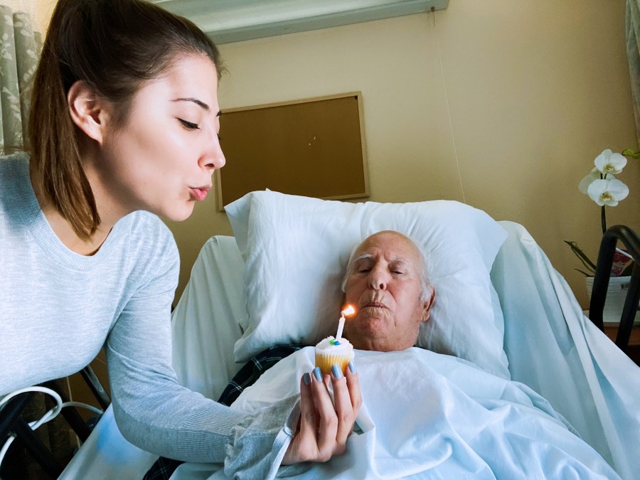 Vana Ebrahimi and her grandpa celebrated their birthdays together in a La Crescenta nursing home in Feb. 2020.