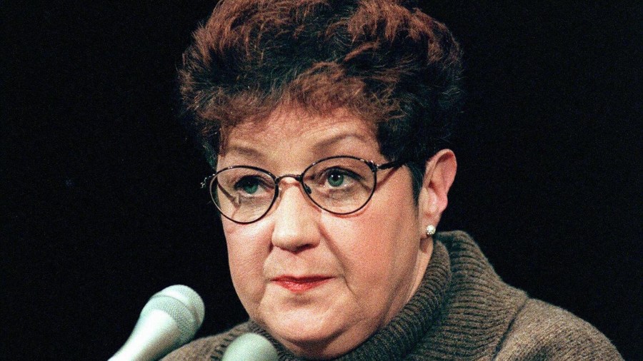 This file photo from Jan. 21, 1998 shows Norma McCorvey, the woman at the center of the U.S. Supreme Court ruling on abortion, as she testifies before a Senate Judiciary Committee subcommittee during hearings on the 25th anniversary of Roe v. Wade on Capitol Hill in Washington, DC. (CHRIS KLEPONIS/AFP via Getty Images)