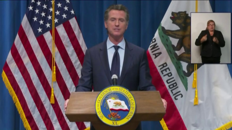 Gov. Newsom unveils his revised budget plan on May 14, 2020. (Pool)