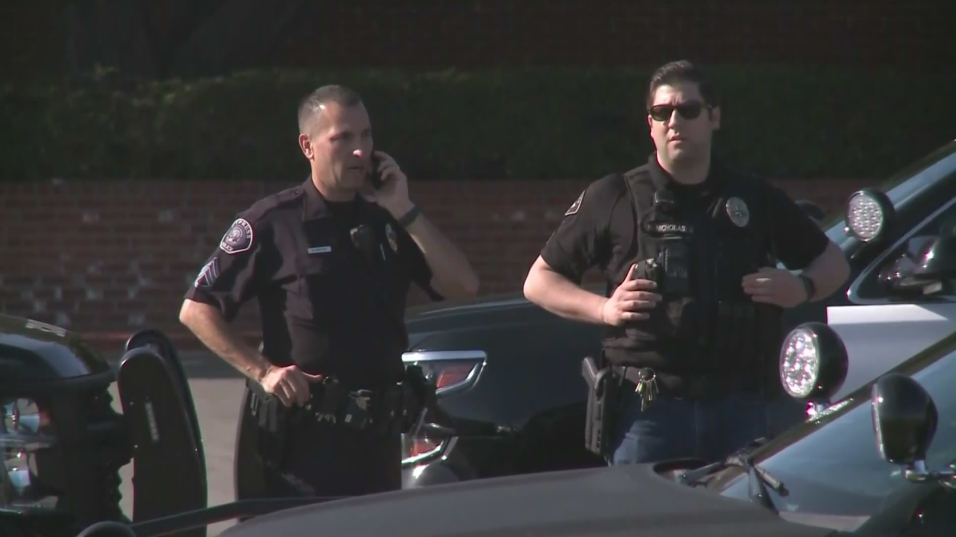 Police respond to a shooting at the Forest Lawn cemetery in Cypress on May 22, 2020. (KTLA)