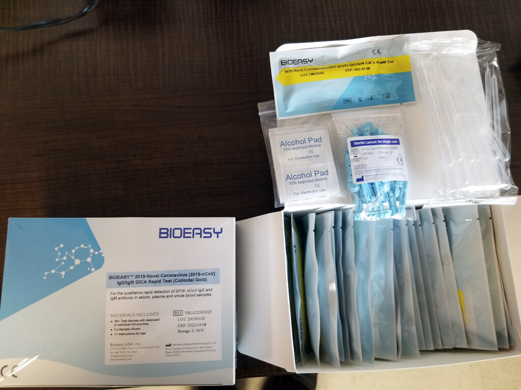 Unapproved COVID-19 tests that were seized on March 22, 2020 from the DHL Express Consignment Facility at JFK Airport. (U.S. Immigration and Customs Enforcement)