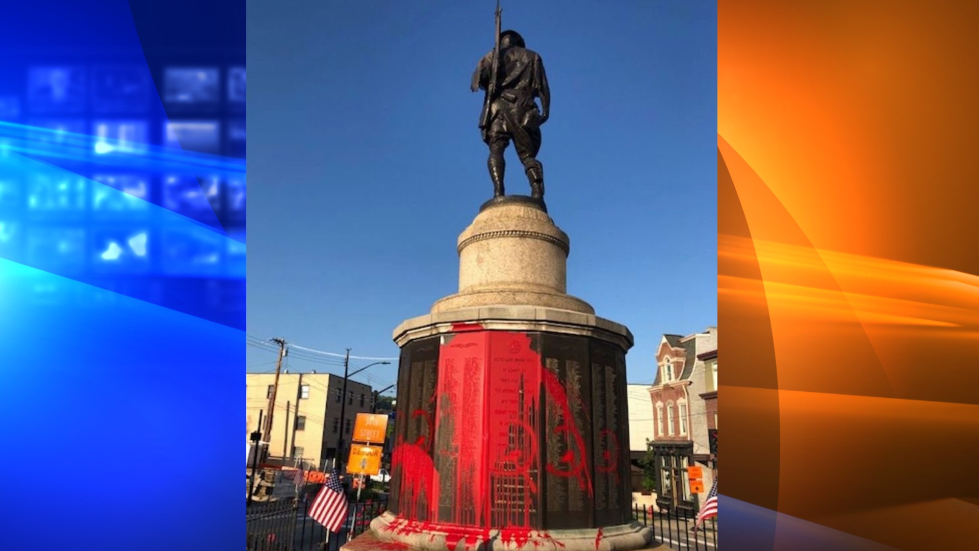 Pittsburgh Police are investigating after a WWI War Memorial at Doughboy Square in Lawrenceville was vandalized overnight, according to a release from the Pittsburgh Bureau of Police. (Pittsburgh Bureau of Police via CNN Wire)