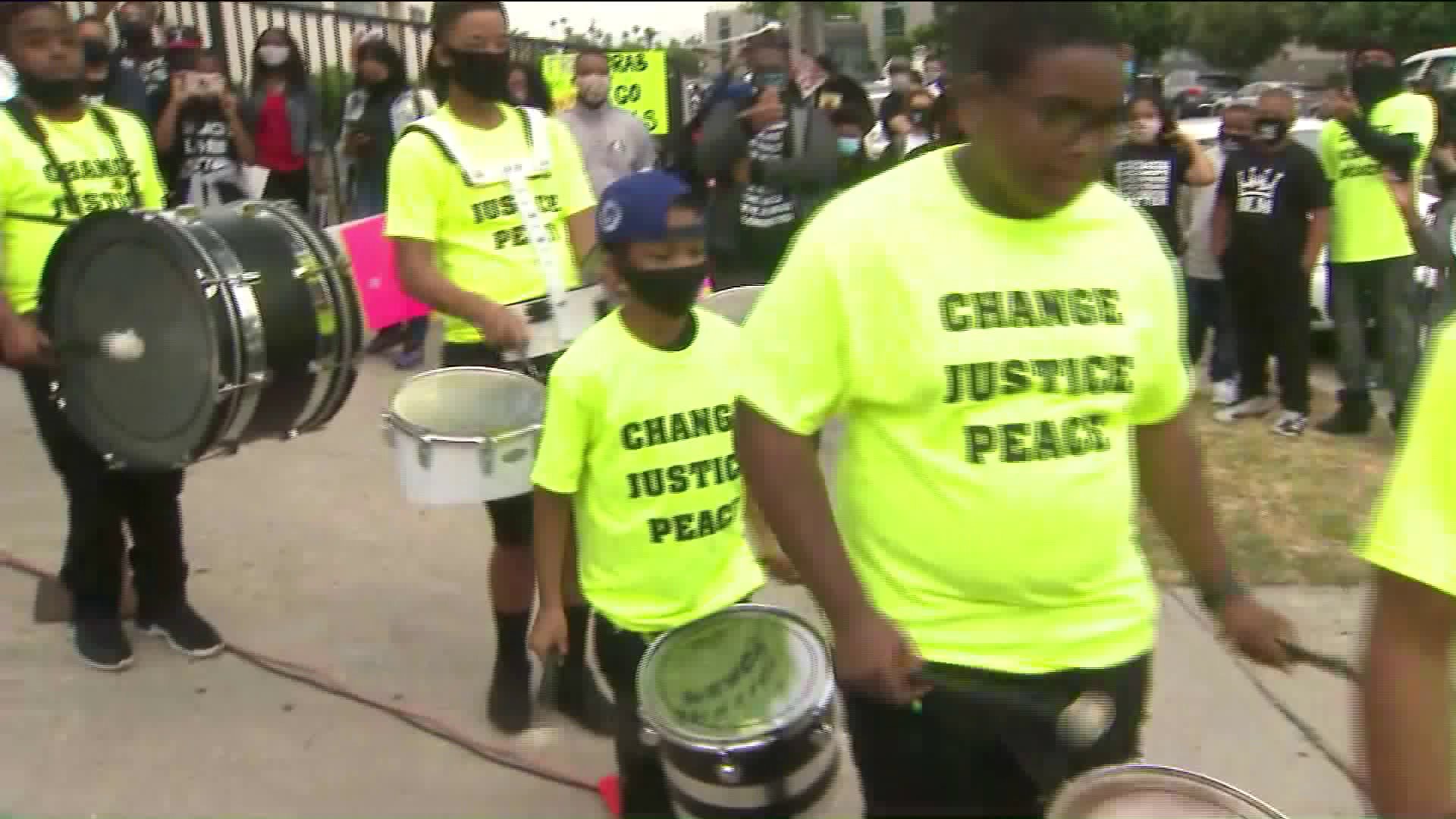 Crenshaw youth hold a peaceful protest on June 20, 2020. (KTLA)