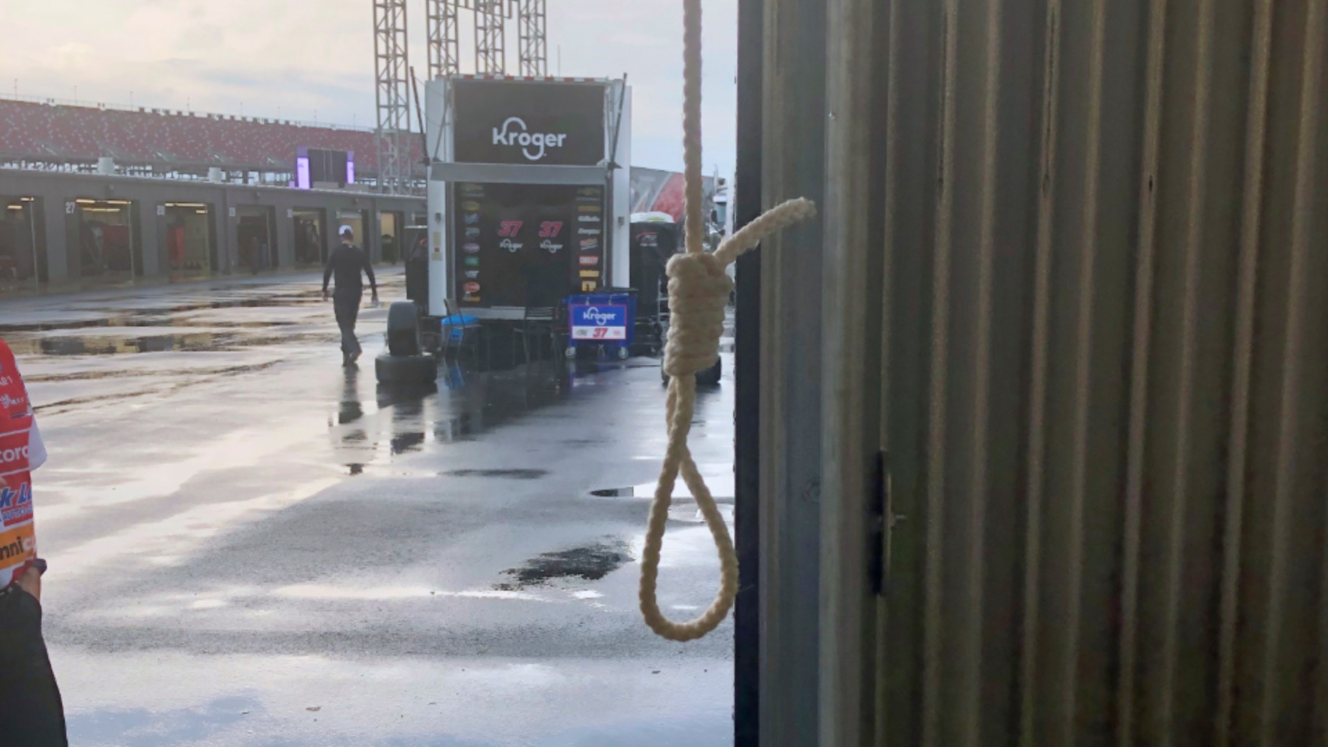 This photo provided by NASCAR shows the noose found in the garage stall of Black driver Bubba Wallace at Talladega Superspeedway in Talladega, Ala., on Sunday, June 21, 2020. The discovery prompted a federal investigation that determined the rope had been there since at least last October. (NASCAR via AP)