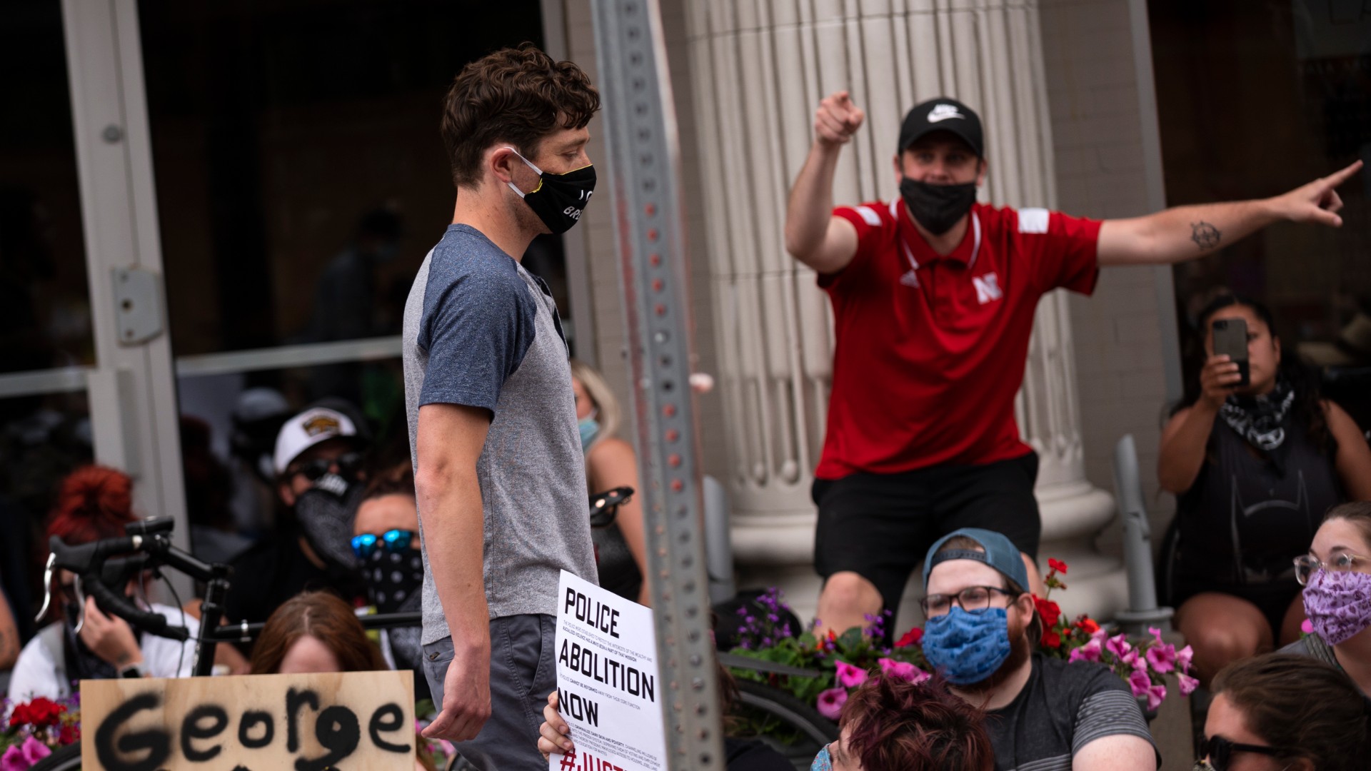 Minneapolis Mayor Jacob Frey leaves a demonstration calling for the Minneapolis Police Department to be defunded on June 6, 2020 in Minneapolis, Minnesota. Mayor Frey declined when he was asked if he would fully defund the police and was then asked to leave the protest. (Stephen Maturen/Getty Images)