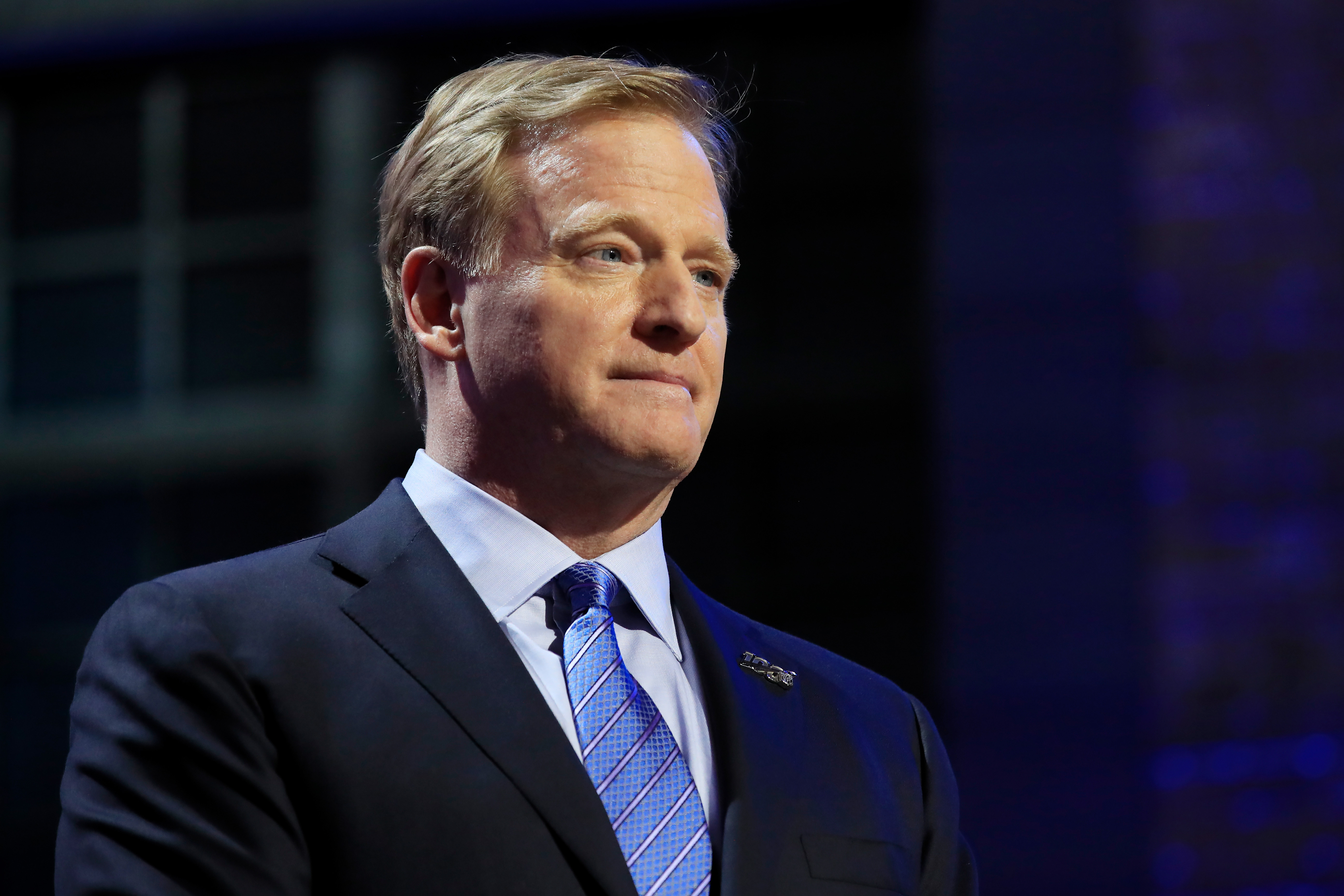 NFL Commissioner Roger Goodell speaks during the first round of the draft on April 25, 2019, in Nashville, Tennessee. (Andy Lyons / Getty Images)