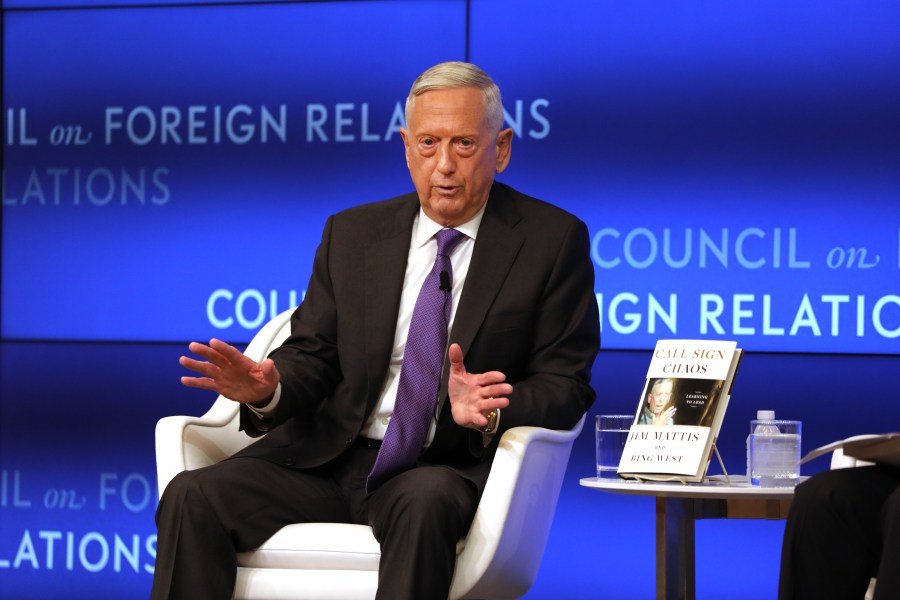 Former Defense Secretary General James Mattis speaks with Richard Haass at The Council on Foreign Relations on Sept. 3, 2019 in New York City. (Spencer Platt/Getty Images)