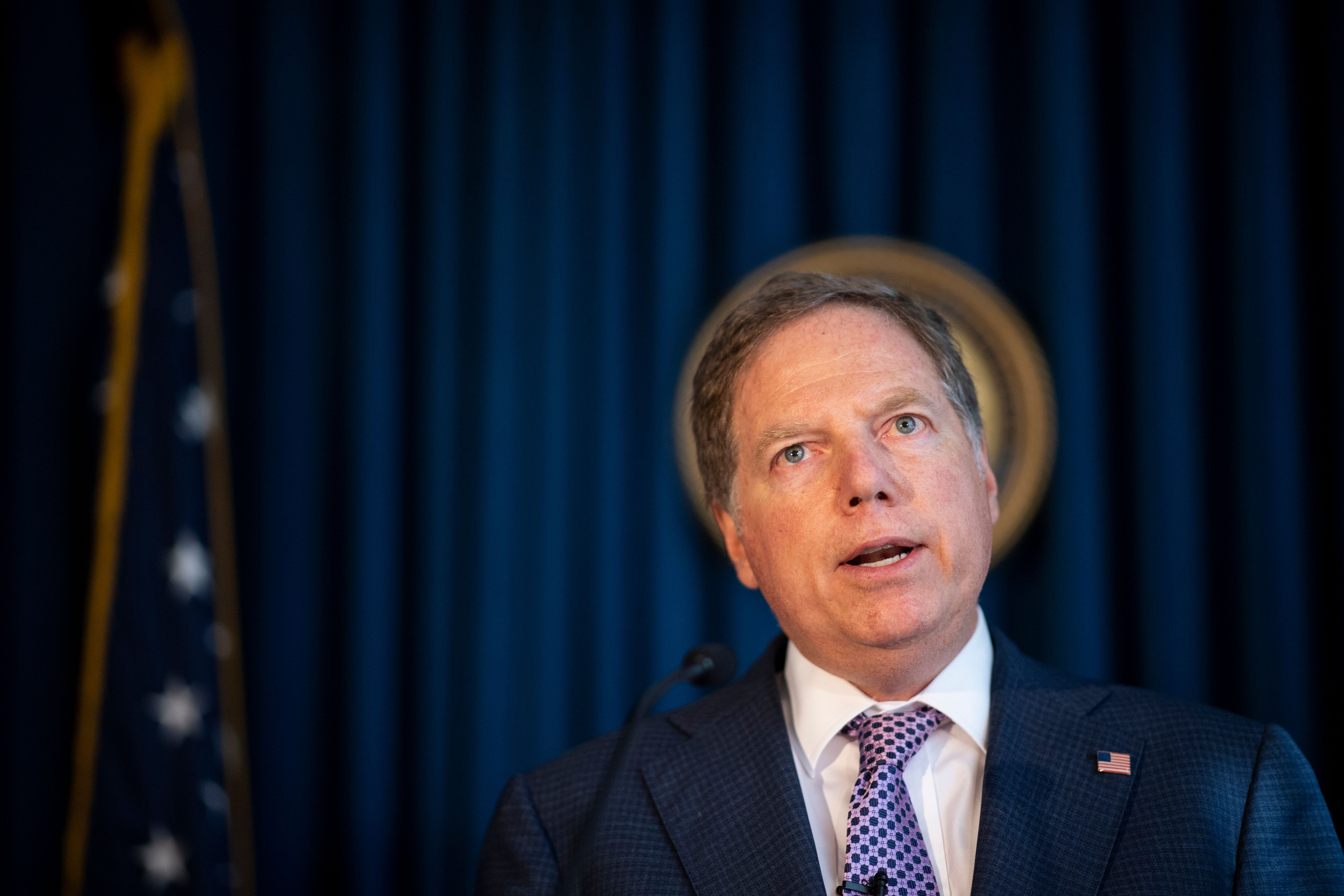 U.S. Attorney for the Southern District of New York Geoffrey Berman speaks during a press conference on Oct. 10, 2019 in New York City. (JOHANNES EISELE/AFP via Getty Images)