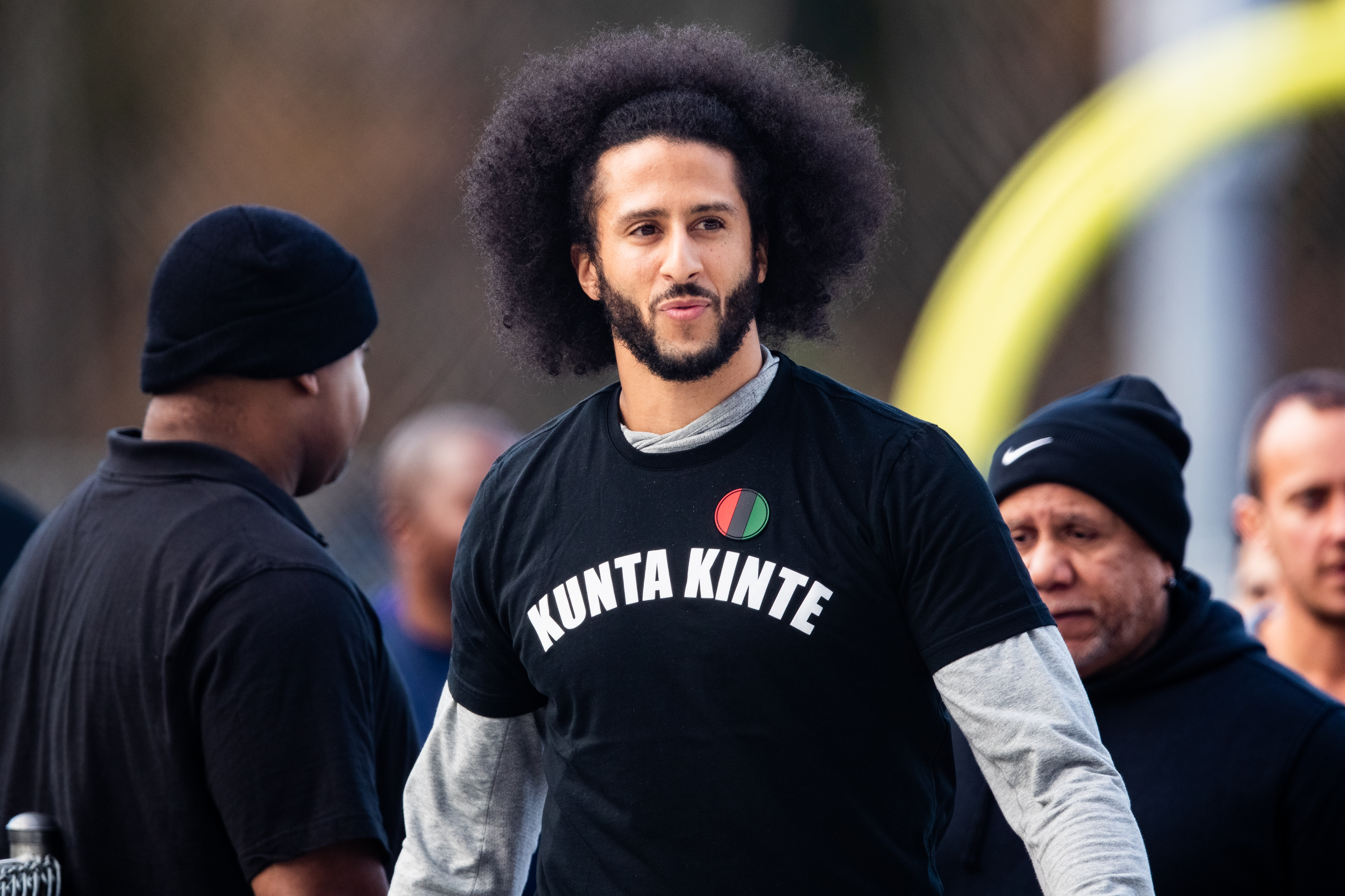 Colin Kaepernick looks on during an NFL workout in Riverdale, Georgia, on Nov. 16, 2019. (Carmen Mandato / Getty Images)