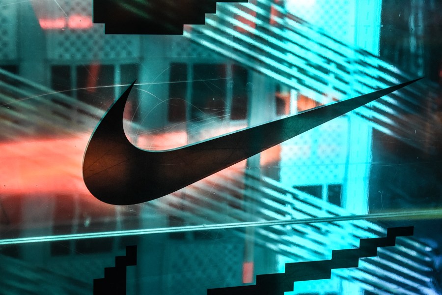 A Nike logo is seen at the Nike flagship store on 5th Avenue on Dec. 20, 2019 in New York City. (Stephanie Keith/Getty Images)