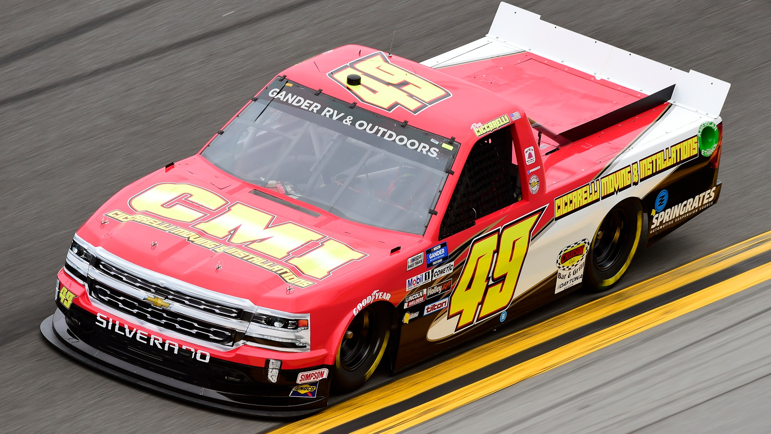 Ray Ciccarelli, driver of the #49 CMI Motorsports Chevrolet, qualifies for the NASCAR Gander RV & Outdoors Truck Series NextEra Energy 250 at Daytona International Speedway on February 14, 2020 in Daytona Beach, Florida. (Jared C. Tilton/Getty Images)