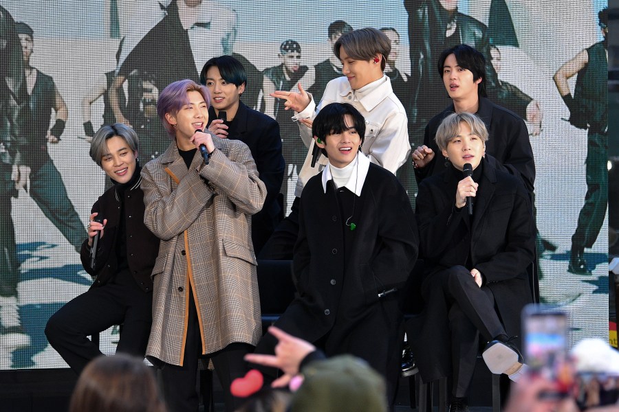 From left: Jimin, RM, Jungkook, V, J-Hope, Jin, and SUGA of the K-pop boy band BTS visit the "Today" show in New York City on Feb. 21, 2020. (Dia Dipasupil / Getty Images)