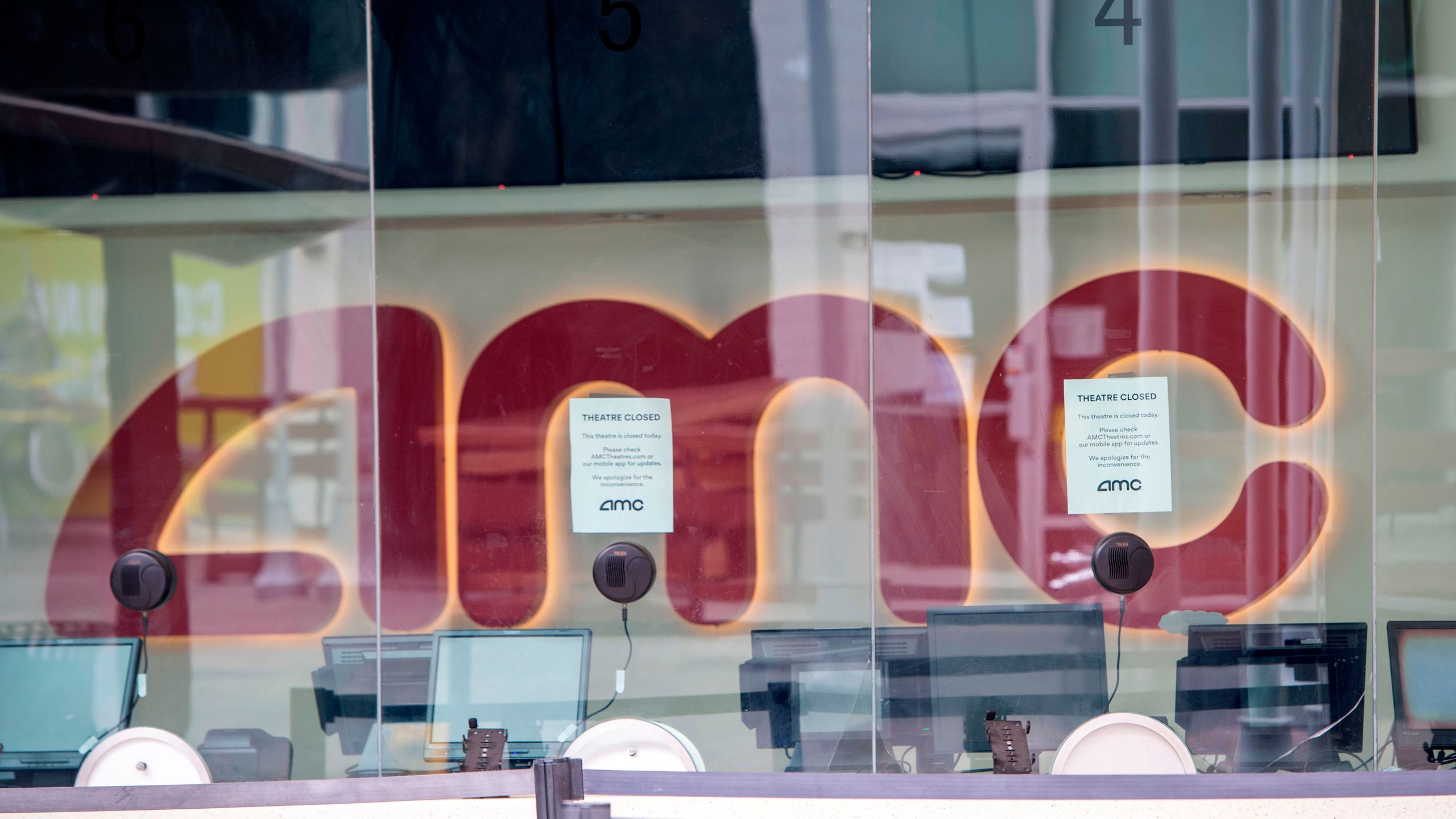 Outside view of the closed AMC Theater on May 12, 2020, in Burbank, California.(VALERIE MACON/AFP via Getty Images)