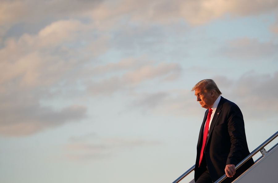 President Donald Trump steps off Air Force One upon return to Andrews Air Force Base in Maryland on May 30, 2020. (MANDEL NGAN/AFP via Getty Images)