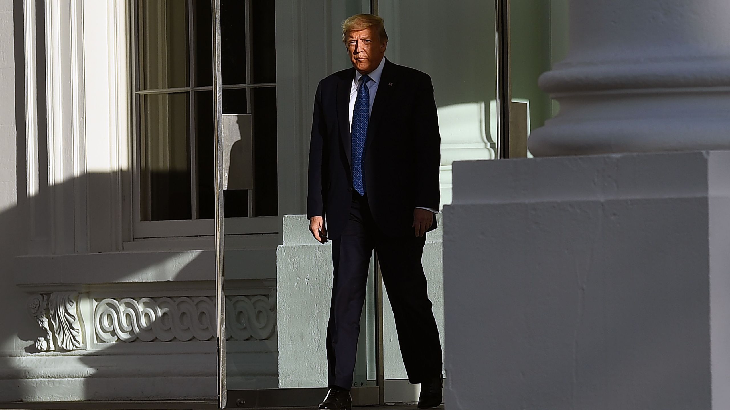 Donald Trump leaves the White House on foot to go to St John's Episcopal church across Lafayette Park in Washington, D.C. on June 1, 2020. (BRENDAN SMIALOWSKI/AFP via Getty Images)