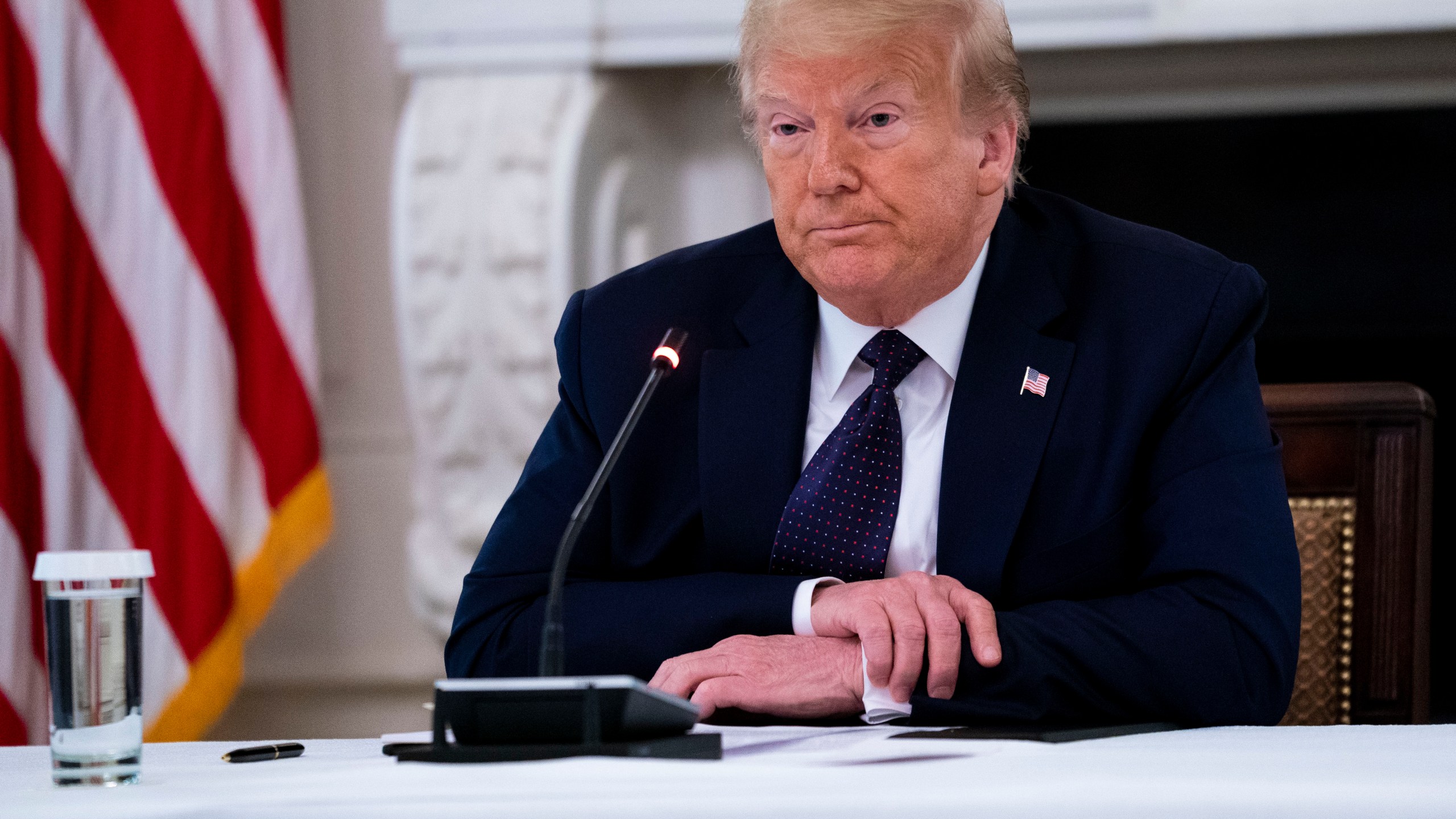 Donald Trump makes remarks as he participates in a roundtable with law enforcement officials in the State Dining Room of the White House on June, 8, 2020. (Doug Mills-Pool/Getty Images)