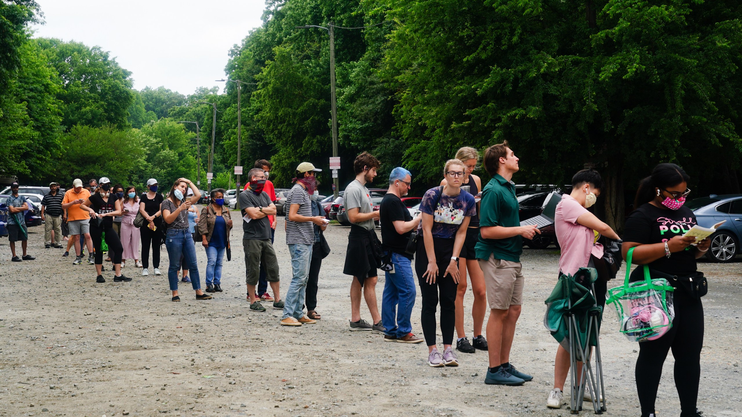 People wait in line to vote in Georgia's primary election on June 9, 2020, in Atlanta, Georgia. (Elijah Nouvelage/Getty Images)